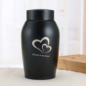 always in My Heart Large Size Black Stainless Steel Pet Cremation Urn Cat Dog Memorial Urn for Ashes