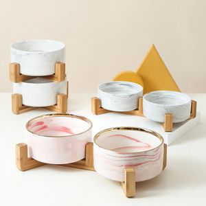 High Quality Portable Pet Ceramic Bowl Rounded Bottle Shape for Cat and Dog Travel Feeding Wholesale with Wooden Frame
