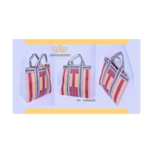 Custom Striped Recycled Nylon Shopping Tote Bag Eco-Friendly and Personalized with Logo for Daily Travel Beach Market Use