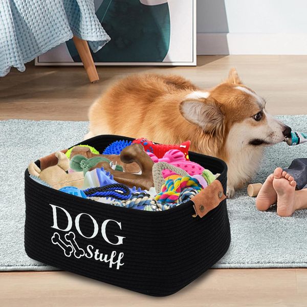 Dog Toy Storage Basket Cotton Rope Storage Basket Pet Toy and Accessory Storage Bin Dog Toy Box