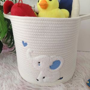 Small Cotton Rope Baskets with Safari Theme Design Kids Room Organizer, Cat Dog Toy Storage (small Elephant) Fabric Handle