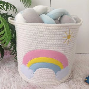 Cotton Rope Toy Baskets with Handles Large Rainbow Storage Bins Dog Toys Organizer Solution for Kids (Rainbow)