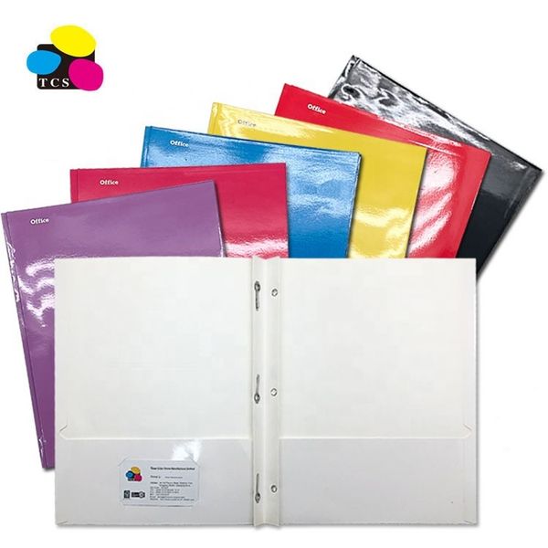Hot Sale Handmade Glossy Laminated 3 Prongs Two Pockets Paper File Folders