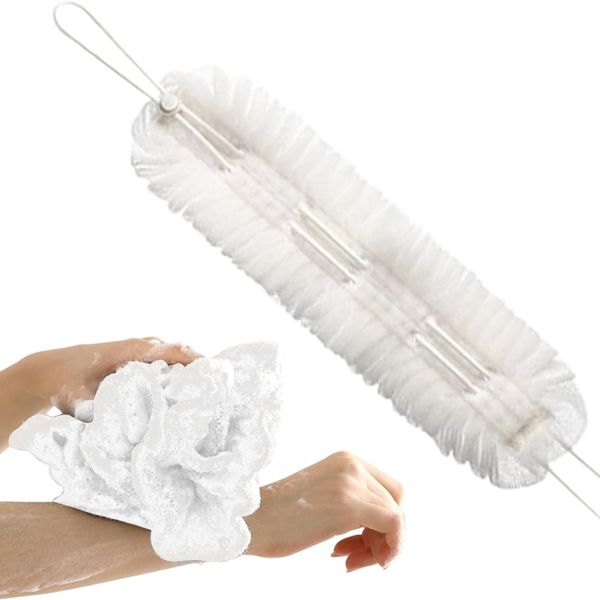 Wholesale PET Shower Back Exfoliator 2 in 1 Bath Sponge Shower Loofah Body Cleaner Scrub with Rope Handles