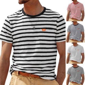 2025 summer new hot sale men's short-sleeved fashion casual striped top men's round neck T-shirt spot