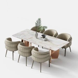 Italian-Style Luxury Dining Table Chair Set High-End Modern Metal Design Home Hotel Cafe Reception Desk Leather Hall Leisure