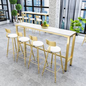 Nordic Modern Design Bar Counter Table and Chair Set Wall-Mounted Long Table and High-Leg Chair for Milk Tea or Coffee Shop