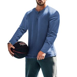 2025 men's spring and autumn round neck long-sleeved t-shirt loose pullover casual solid color T-shirt bottoming shirt