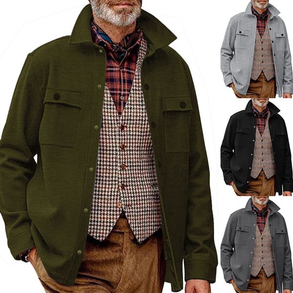 2025 spring and autumn European and American casual men's plus velvet jacket single-breasted solid color slim-fit jacket