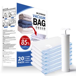 Basics Travel Space Saver Bag Transparent Vacuum Compression Storage Bags  20 Pack Underwear for Clothes With Hand Pump