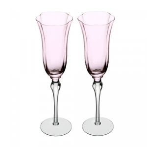 Conjunto 2 Taças para Champagne Lily 200ml Rosa e Cinza Vidro - Wolff