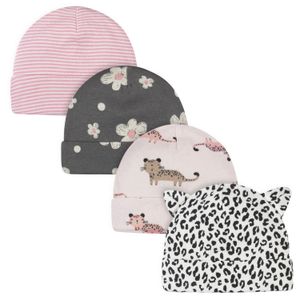 Gerber Trendy Leopard Print 4-Pack Infant Clothing Cute Baby Girls Stylish Caps