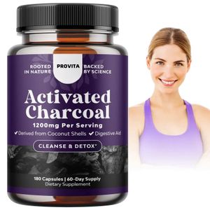 Vegan Activated Charcoal Capsules for Adults Food Supplements to Support Health and Promote Digestion