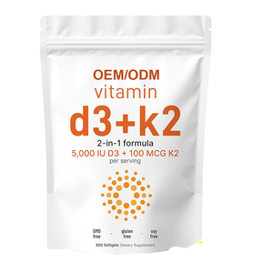 OEM ODM Logo Custom 2-in-1 Vitamin Formula Vitamin D3 + K2 Softgels 5000 IU D3 100 MCG K2 Soft Capsules for Body Health