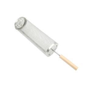 2025 Year Stainless Steel Outdoor Barbecue Grill Accessories 2pcs Rolling Grilling Basket Nesting Grill Baskets Metal BBQ Tools