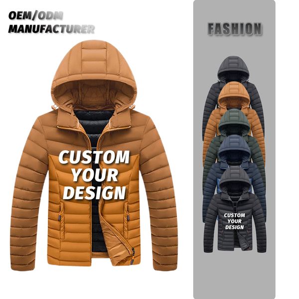 LEIXING Wholesale Light Warm Jacket Custom Streetwear Polyester Cotton Solid Winter Puff Filled Down Coat Puffer Jackets for Men