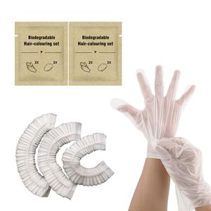 Portable Biodegradable Disposable Gloves Shower Cap Set Individually Packaged Hotel Travel Beauty Salon