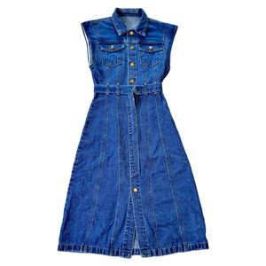 2025 New Design elegant Blue Denim Dress Metal Belt buckle Sleeveless Dresses for Women Customize services Dresses