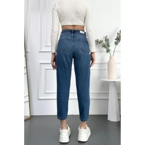 Dark Blue Women's Boyfriend Jean High Waist Lycra Free 100% Cotton Denim Pants Mabel