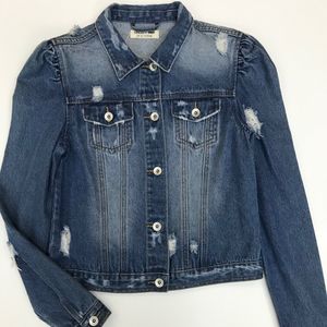 Lady Denim Long Sleeve Rip Effect Jacket
