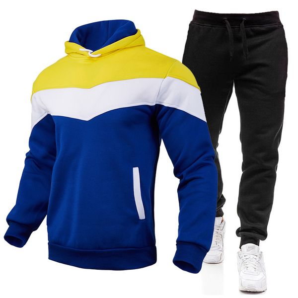 HR95 Men's Color Matching Sweatshirt Suit Spot Casual Hooded Color Matching Jacket Autumn and Winter Wear