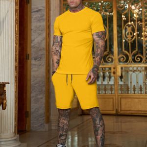 HR52 New European Solid Color Short-sleeved Shorts Sports Suit Summer Spot Men's Suit