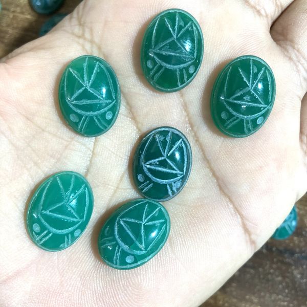 Natural Green Onyx Scarab Loose Gemstone Beads 12mm Hand Carved Stone Jewelry for Wholesale Price for Scarab Carved Jewelry