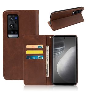 Outdoor Ladies Brand VIVO X60 Pro Plus Calfskin Solid Color Leather Magnetic Wallet Mobile Cell Phone Cover Cases Wholesale