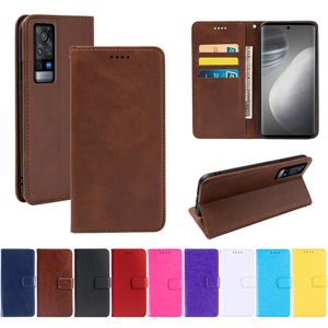Wholesale Private Label Brand VIVO X60 Pro Calfskin Solid Color Leather Magnetic Wallet Mobile Cell Phone Cover Cases Designer