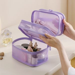 Wholesale Fashionable Portable Three-layer Travel Cosmetic Bag with Large Capacity Zipper Closure for Business Travel Storage
