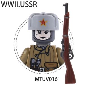 MOC WW2 Military Soviet Red Army Minifigs Winter Soldier Figures UV Printing Building Blocks PPSH Gun Weapons Helmet Bricks Toys