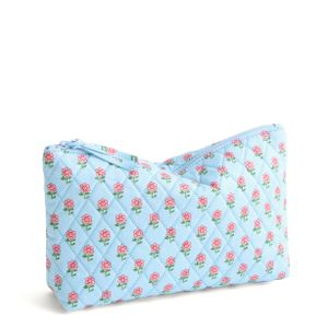 Custom Floral Makeup Toiletry Bag Medium Pouch Label Quilted Cotton Cosmetic Bags Portable Makeup Tool Organizer Pouch Travel