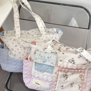 Retro Floral Women's Canvas Shoulder Bags Patchwork Cotton Zipper Shoulder Bag Women's Large Capacity Shopping Tote Fashionable