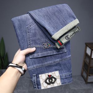 Summer High-end Luxury Fashion Trend Elastic Printed logo Men's Slim Fit Straight Leg Casual Men's Jeans