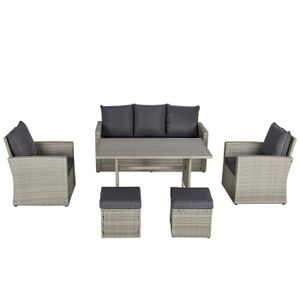 Outdoor Garden Rattan Dining Table Set for 7 Convenient Sofas Furniture