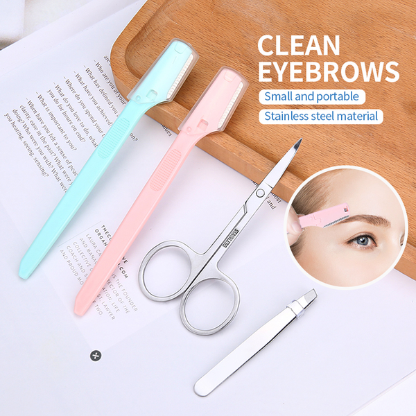 Lameila Mini Eyebrow Razor Trimmer Set A0876 3pcs Beauty Tools for Women Eyebrow Hair Remover and Scissor