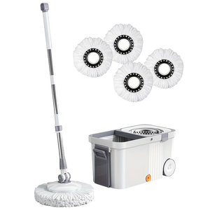 Eco-Friendly 60° Mop Bucket Set 4 Microfiber Mop Heads 61\" Stainless Steel Adjustable Handle Home School Bathroom Floor
