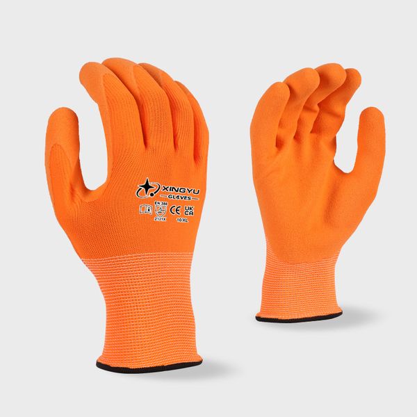 XINGYU 15 Gauge Anti-Slip Safety Construction Gloves Industrial Work Light Latex Coated Latex Crinkle Work Gloves