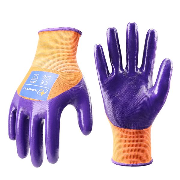 XINGYU Waterproof Gloves for Women Chemical Resistant Work Garden Construction Nitrile Coated Gloves Industrial Safety Gloves