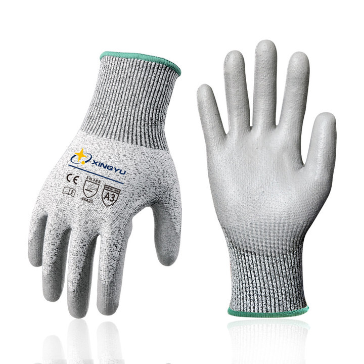 XINGYU Hot Sale Anti-Cut Safety Gloves EN388 Level 5 PU Work Cut Resistant Gloves PU HPPE Cut Resistant Work Gloves