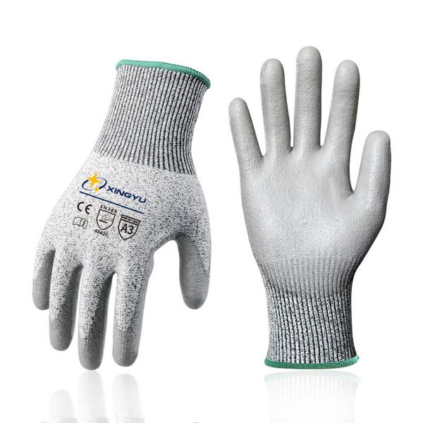 XINGYU Hot Sale Anti-Cut Safety Gloves EN388 Level 5 PU Work Cut Resistant Gloves PU HPPE Cut Resistant Work Gloves
