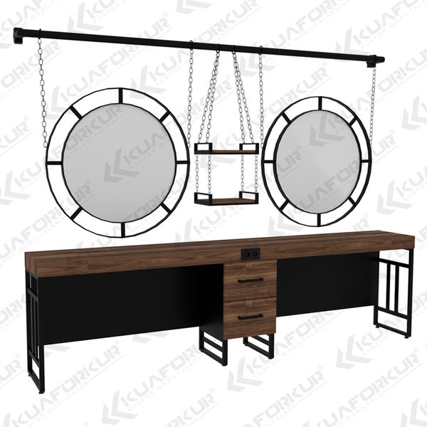 Modern Luxury Wood Salon Furniture with Black Frame Mirror for Salons Barber Shops Hair & Beauty Salons Hotels Workshops Malls