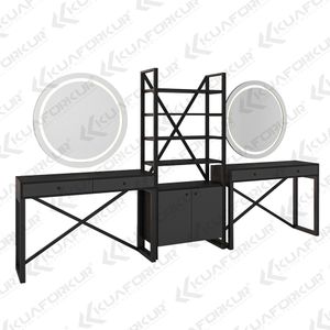 Modern Style LED Hair Cutting Mirror Station Factory Direct Beauty Salon Furniture Unit Set Wood Barbershop Hotel Furniture Mall
