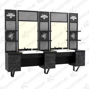Modern Double Mirror MDF Shampoo Basin Unit Black Iron Frame Salon Furniture Direct from Factory for Beauty Salons Hotels Malls