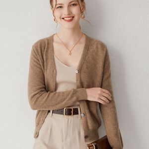 Women Elegant Fashion V Neck Plain Knit Cozy Soft Cashmere Cardigan
