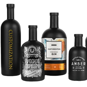 Custom 500ml 700ml 750ml 1000ML Matte Black Empty Flint Glass Bottles Matte White Painted for Vodka Tequila Brandy Packaging