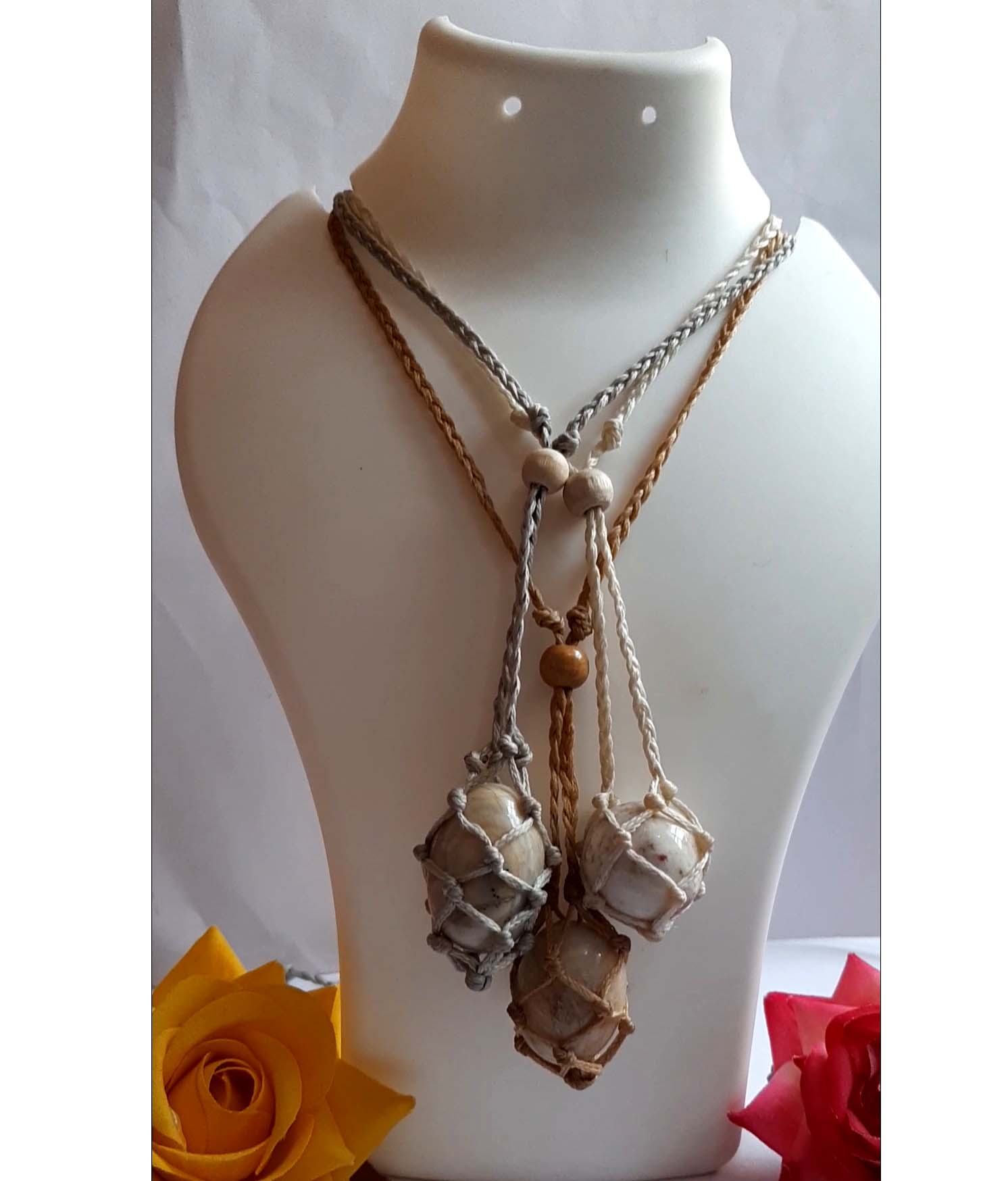 HARI OM CREATIONS Handmade Macrame Brass Necklace 12mm Silver Gold Multi-Color Cord Good Looking Buddhist...