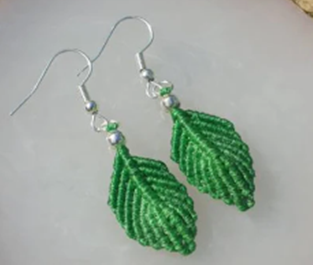 Stylish Green Macrame Earring with Gold-Plated Brass Beads Vintage Simple Summer Jewelry Gift for Wife or Sister