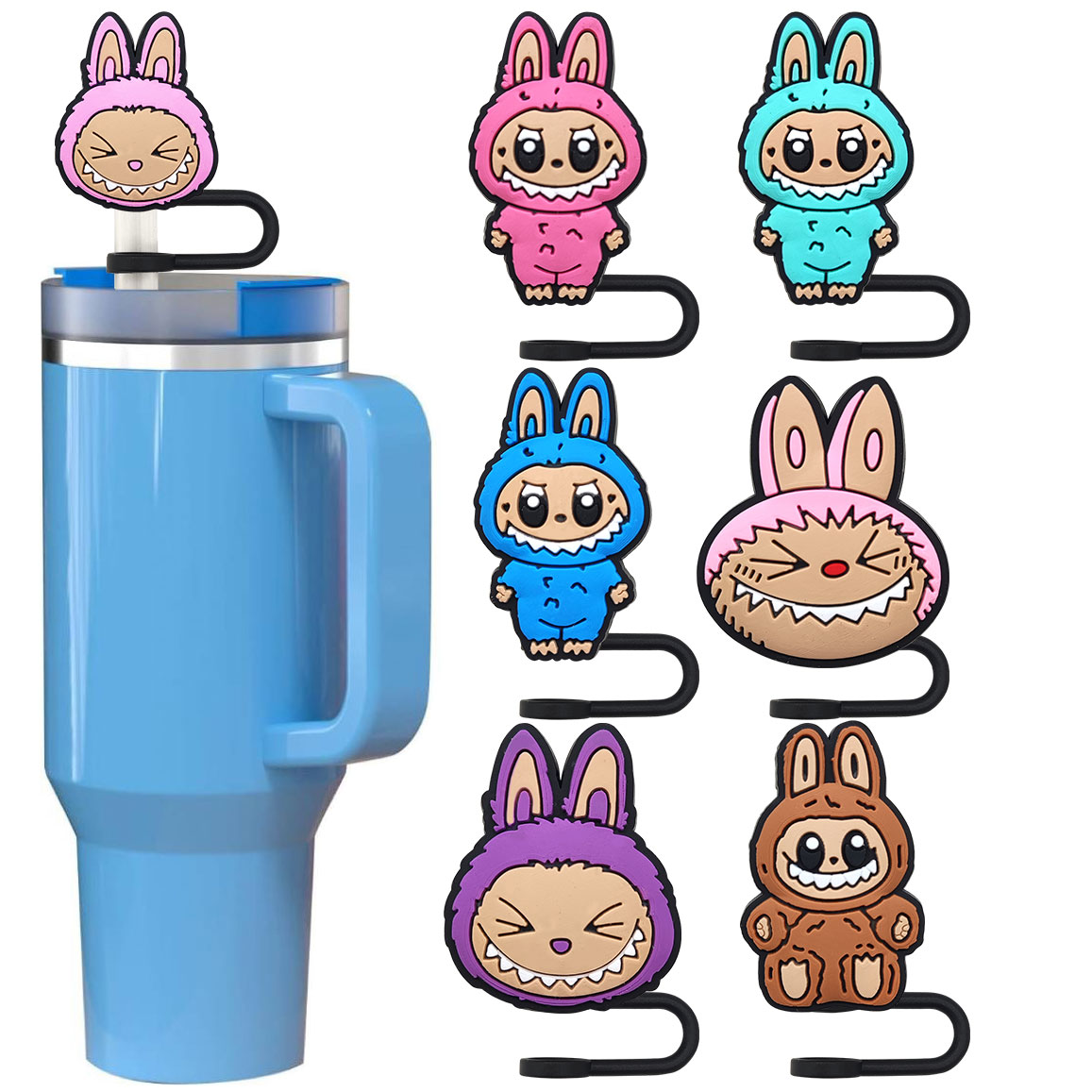 Wholesale Custom Reusable Eco-friendly Straws Lids Cover pink Green 10mm Straw Topper