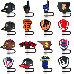 2024 New Arrival Wholesale American Classic  Baseball Team Blue PVC 10mm Silicone Straw Topper
